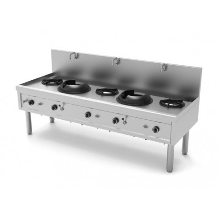 FOURNEAU WOK GAZ, 5 BRULEURS, L 2310 MM YWK523 UNNINOX
