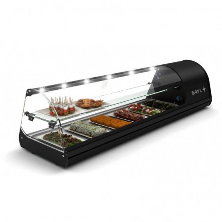VITRINE A TAPAS REFRIGEREE - NOIR AVEC TABLETTE INTERMEDIAIRE - 8 X GN 1/3 H 40 MM FV28N