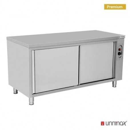 TABLE ARMOIRE CHAUFFANTE INOX, PORTES COULISSANTES, L 1200 MM JTE127 UNNINOX
