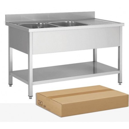 PLONGE INOX DEMONTABLE, 2 BACS EGOUTTOIR A DROITE, AVEC SOUTABLETTE, L 1600 MM JPG1KIT-160702D FORCAR